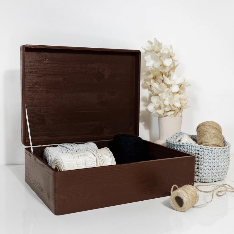Creative Deco XL Brown Wooden Box Storage with Hinged Lid | 15.8 x 11.8 x 5.5 inches (+-0.5) | Gift Box for Tool Dog Toy Shoes Clothes Kitchen Storage Document | Wood Keepsake Chest - Image 4